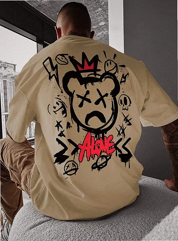 Alone Bear Herren Oversize Shirt Streetwear 100% Baumwolle bis 5XL