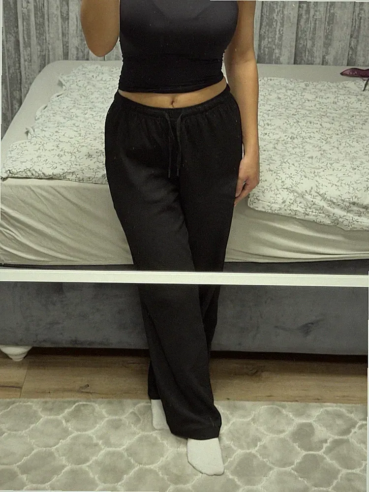 Amisu Damen Jogginghose XS Schwarz gerades Bein elastischer Bund Kordelzug