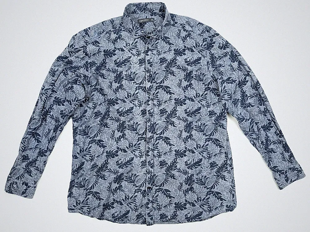 ANGELO LITRICO C&A Hemd Herren XXL 45-46 Blau Leinenmix Floral Hawaii slim fit