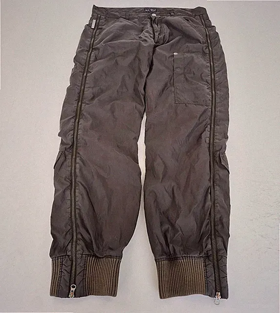 Armani Jeans Hose W34 L33 Grau Herren Nylon Durchgehende Beinreißverschlüsse Bündchen