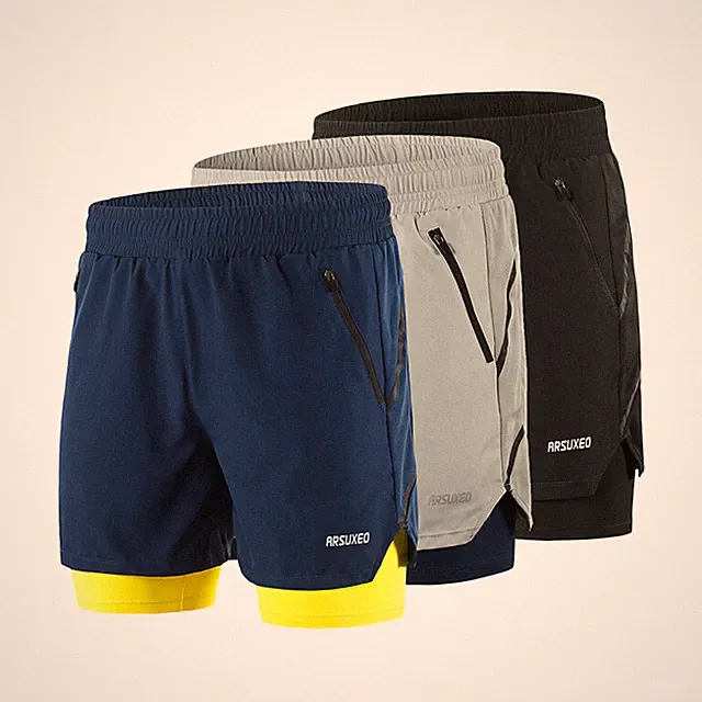 ARSUXEO Schnell trockene Herren-Laufshorts Training Jogging 2 in 1 Sporthose