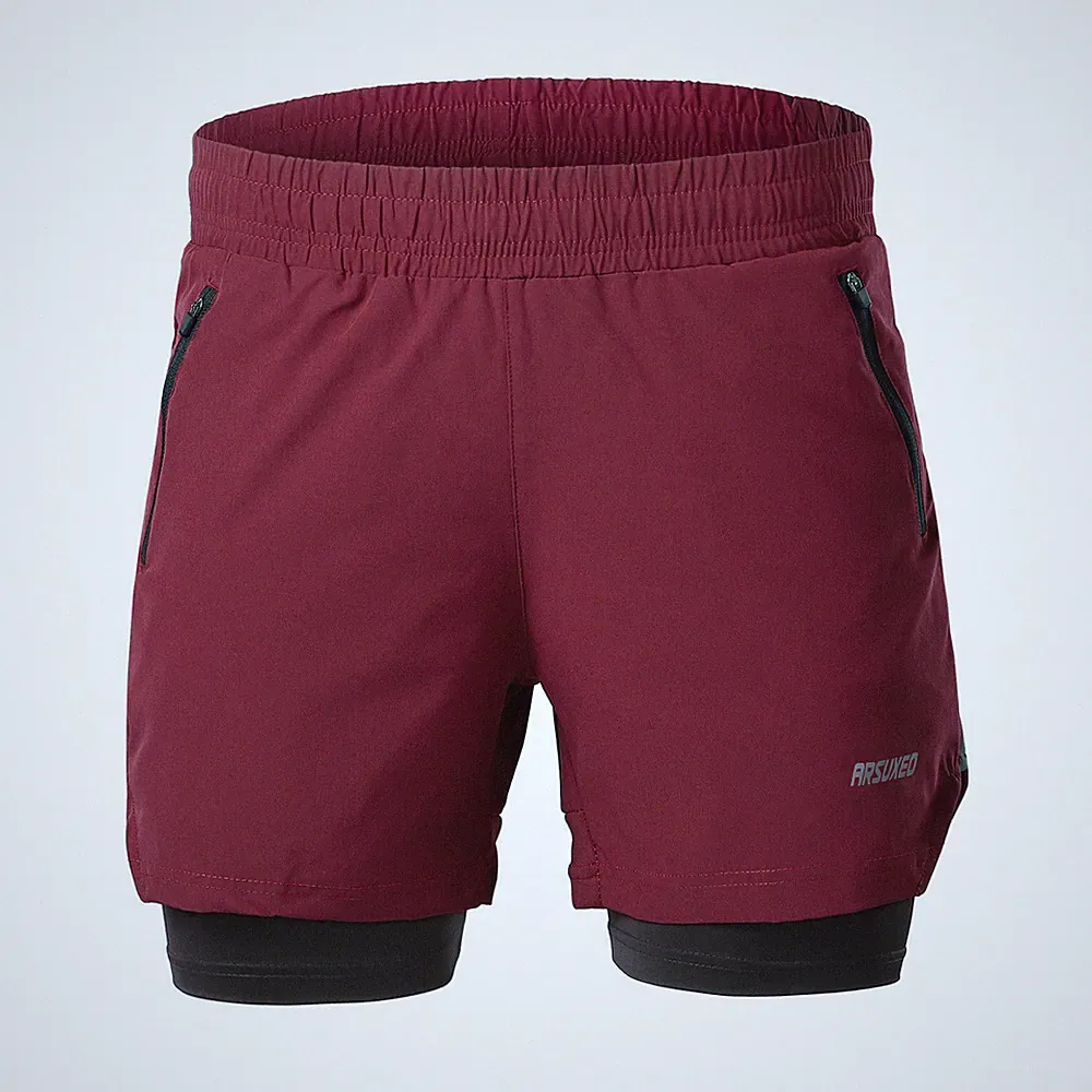 ARSUXEO Schnell trockene Herren-Laufshorts Training Jogging 2 in 1 Sporthose ~