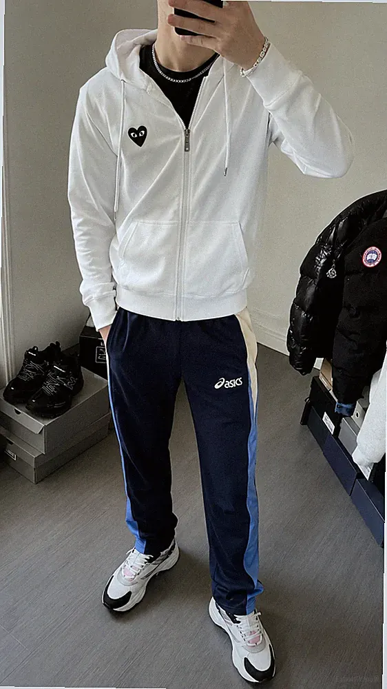 ASICS Vintage Trainingshose Jogginghose Track Pants Blau Weiß Gr. M Retro Y2K
