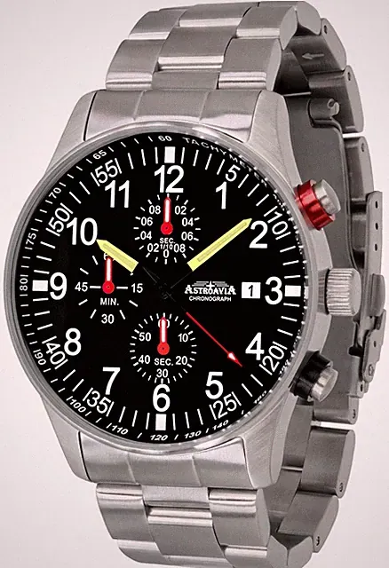 Astroavia Herrenuhr Chronograph Edelstahl massiv Quarz Armbanduhr