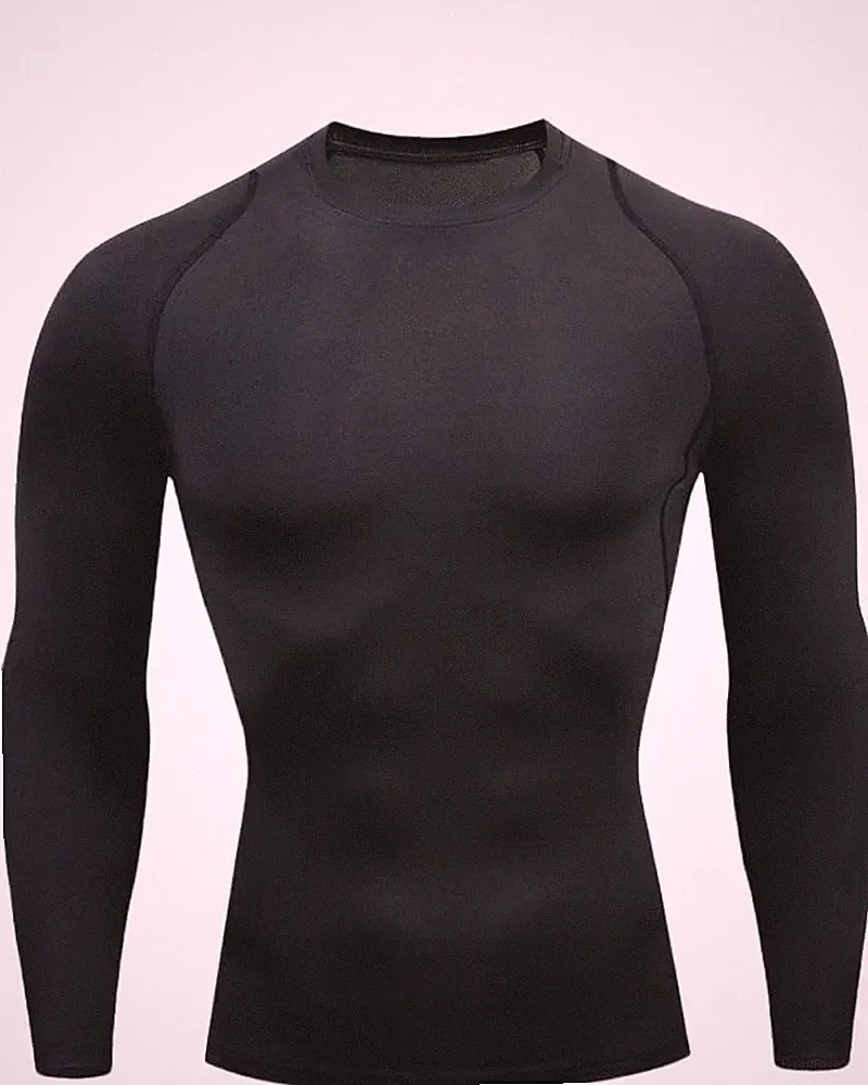 Atmungsaktives Kompressionsshirt Herren Thermo Sport Gym Laufen Gr.L SCHWARZ