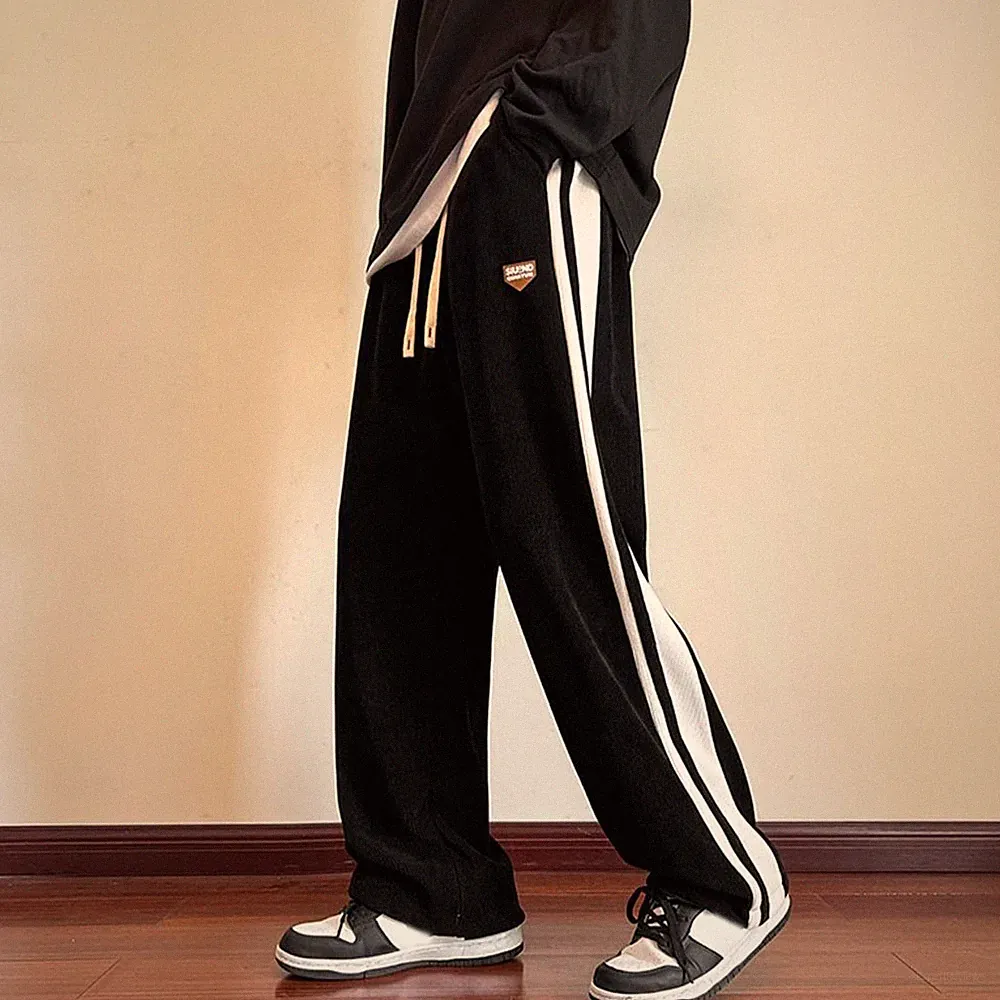 Baggy Gestreifte Jogginghose Hose Gerade Beinhosen Brandneu Erschwinglich