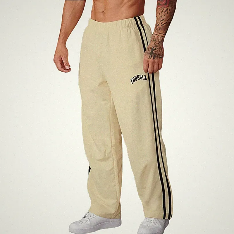 Baggy Herren Jugend Gerades Bein Langhosen Striped Gym Activewear Pants Freizeit