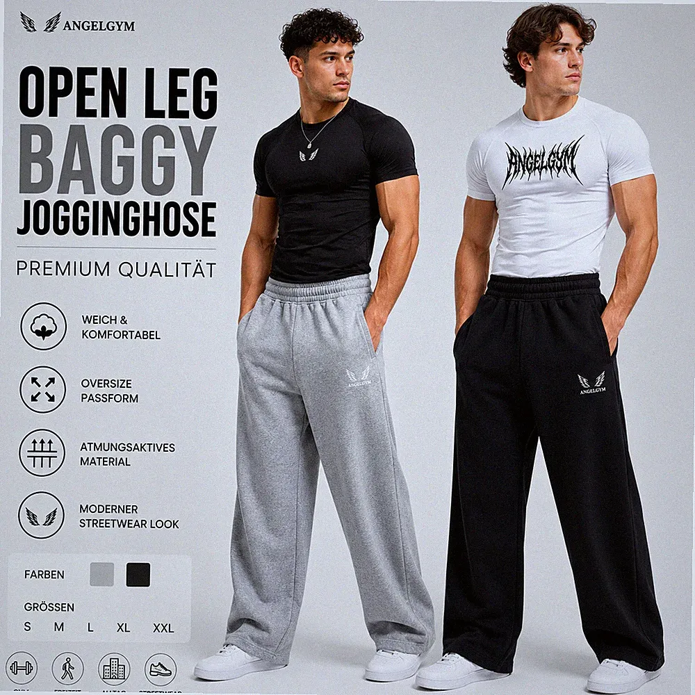 Baggy Jogginghose Herren Oversize Open Leg Sweatpants Gym Streetwear