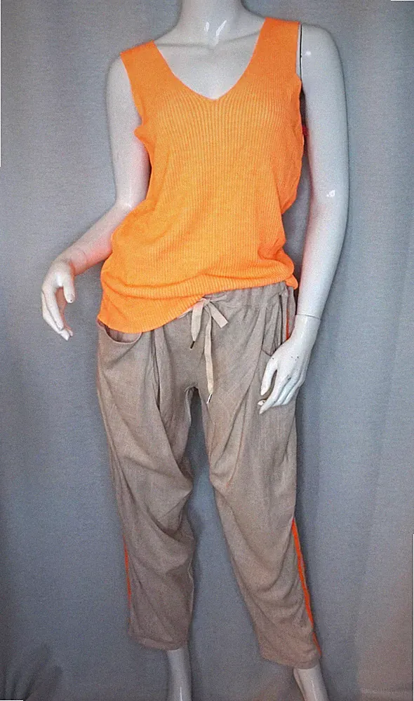 Baggy Schlupfhose Jogpant Leinen Mix Jogging Hose Beige Neon Orange 38,40,42 Neu