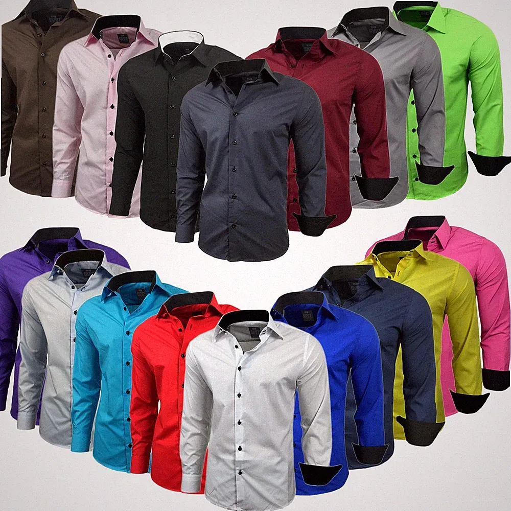 Baxboy Kontrast Herren Slim Fit Hemden Business Freizeit Langarm Hemd RN-44-2