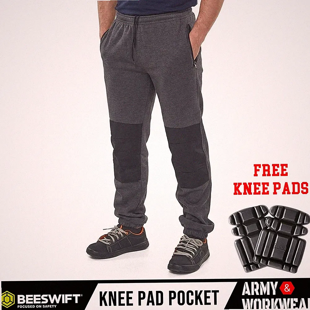 Beeswift Herren Jogginghose Mit Kniepolster-Tasche Grau Anthrazit Schwarz
