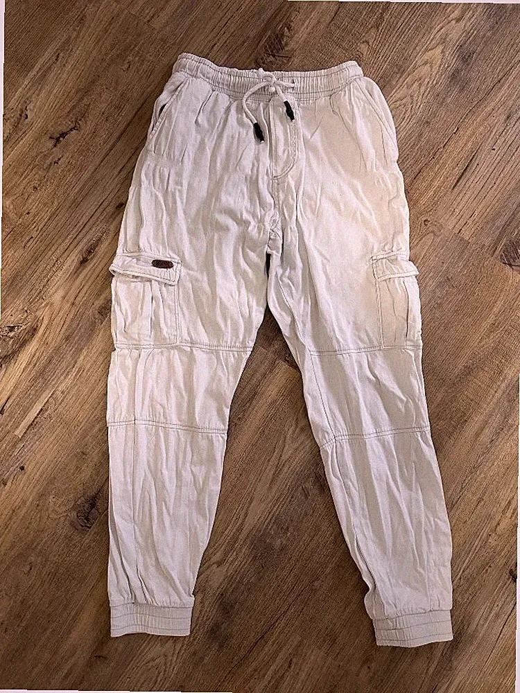 behype. Herren Jogginghose Gr. 31 Beige Baumwolle Einfarbig Cargo Jogger Hosen