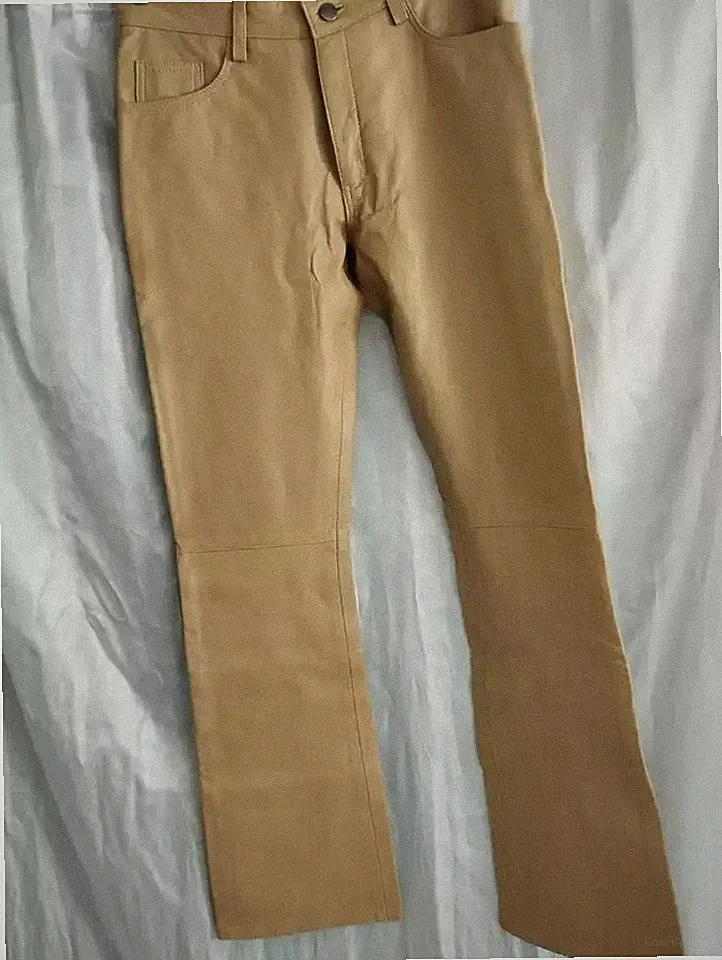 Beige Premium Lederhose für Herren. Echt weiches Lammleder Biker Jeans Hose 34