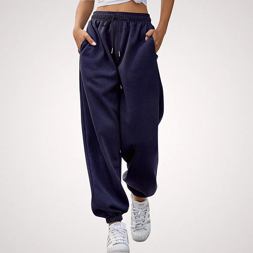 Bequeme Damen Jogginghose mit hoher Taille, Taschen, Baumwollmischung