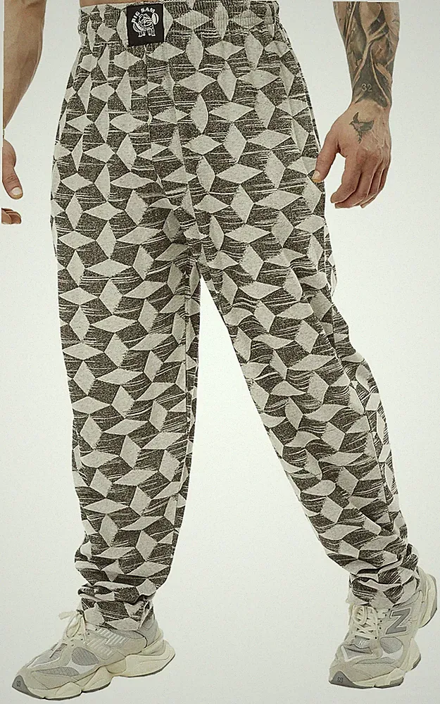 BIG SM Herren Bodyhose Jogginghose Sporthose Bodybuilding kariert grau 1039
