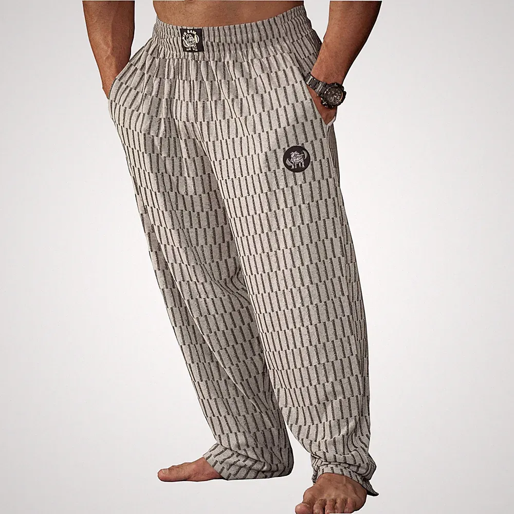 BIG SM Herren Bodyhose Jogginghose Sporthose Bodybuilding weites Bein grau 1018