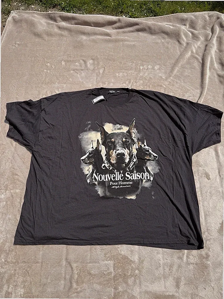 boohooMAN Oversize T-Shirt Größe 5XL Schwarz Dobermann