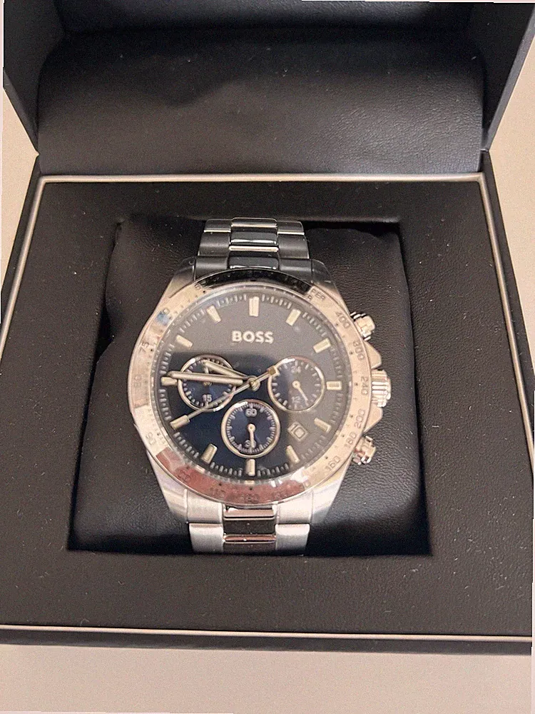 BOSS Herren Chronograph Uhr 1513755 blaues Zifferblatt Edelstahl mit Box