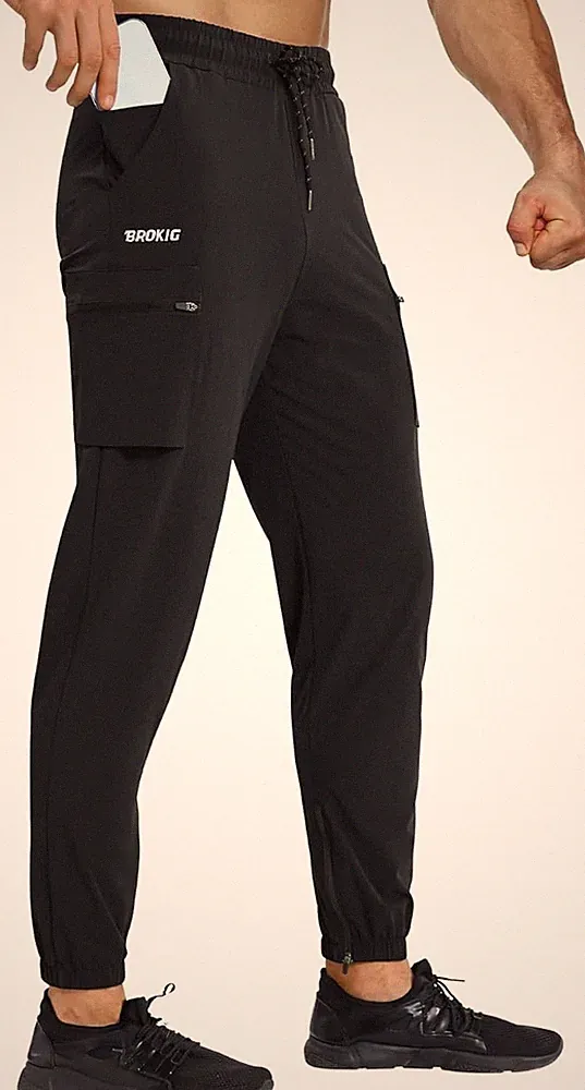 BROKIG Herren Cargo-Jogginghose Sport Trainingshose Elastisch Schwarz M