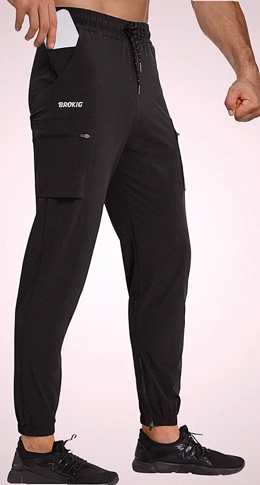 BROKIG Herren Jogginghose Cargo Sportlich Trainingshose Elastisch Schwarz M
