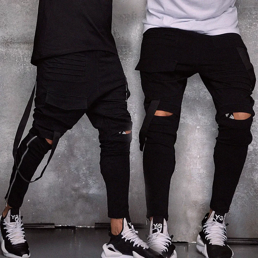By Alina Mexton Herren Boyfriendhose Jogginghose Sweat Hose Biker Look Zip S-XL