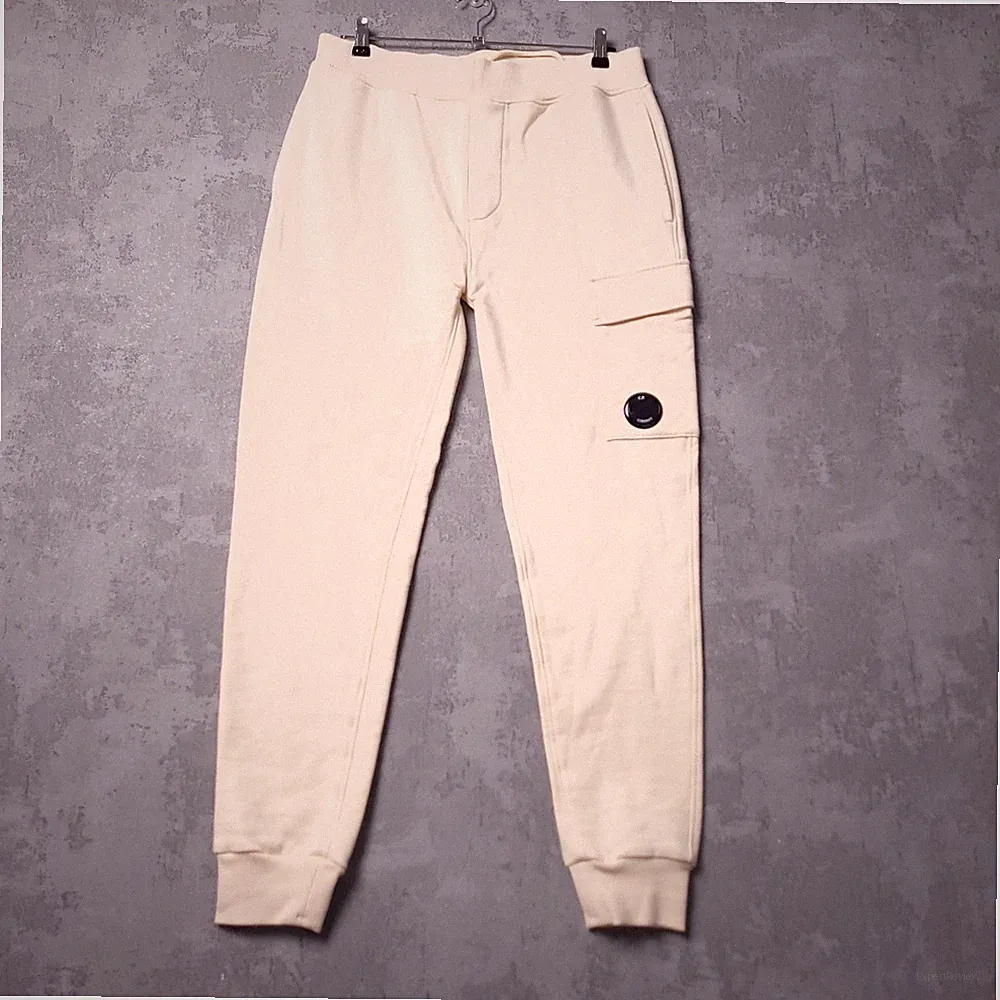 C.P. Company Cargo Jogginghose Herren L Creme Baumwolle Sweatpants Hose Gläser Logo