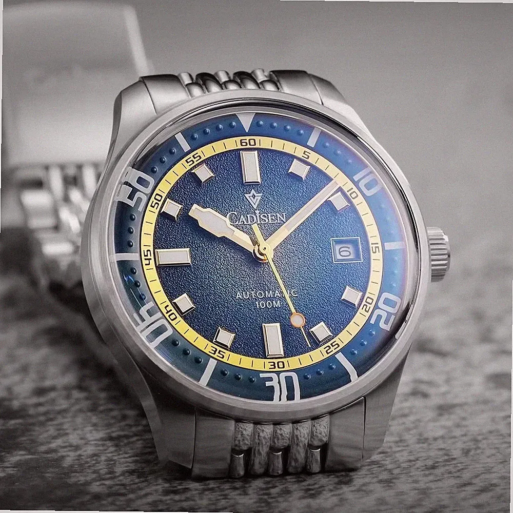 CADISEN Automatik Herrenuhr Miyota 8215 Edelstahl Saphirglas Diver Blau 40mm