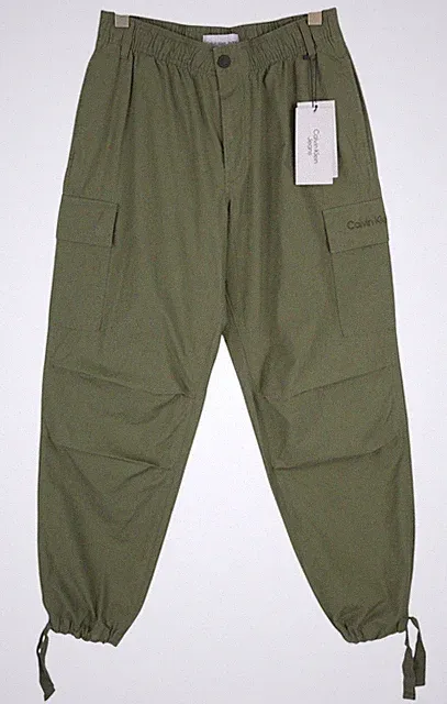 Calvin Klein Essential Regular Herren Hose XS Grün Cargo Gummibund Logo
