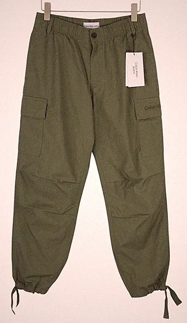 CALVIN KLEIN Essenziell Reguläre Herrenhose XS Grüne Cargo Mit Elastischem Bund
