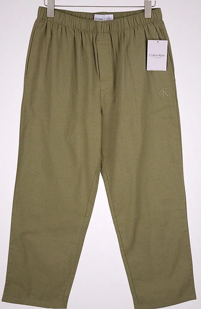 CALVIN KLEIN Herren Hose M Grün Reine Flanell Regular Elastic Waist Schlafhose