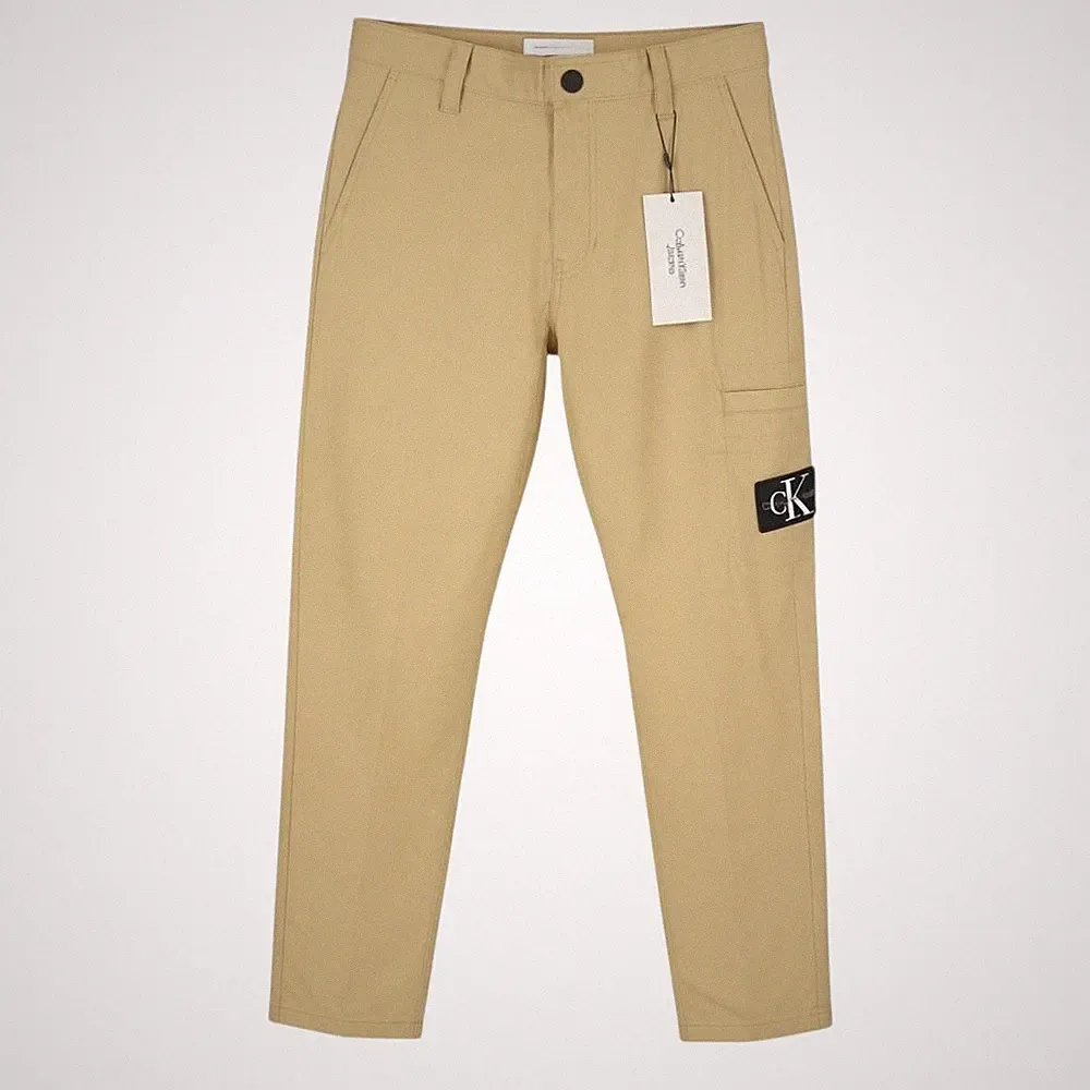 CALVIN KLEIN Herren Hose S Beige Slim Casual Chino Mit Reißverschluss Logo