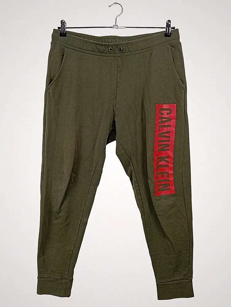 Calvin Klein Herren Jogginghose Gr. 48 M Oliv Sweatpants Hose Logo Print