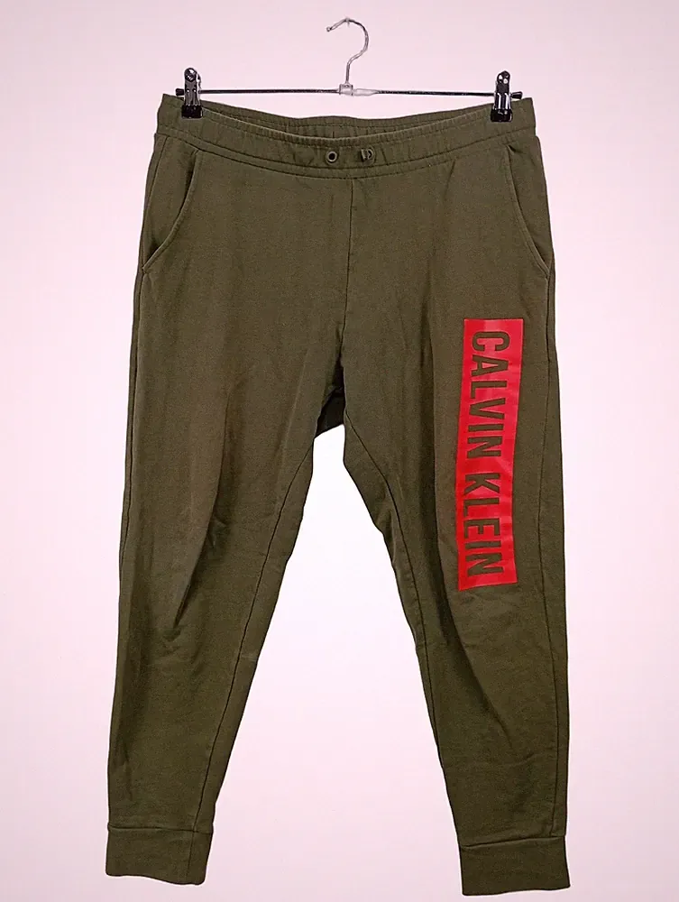 Calvin Klein Herren Jogginghose Gr. 48 M Oliv Sweatpants Hose Logo Print