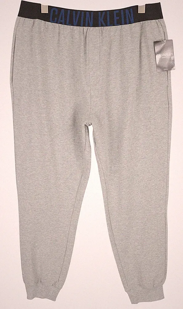 CALVIN KLEIN Herrenhose XL Grau Melange Trikot Stretch Logo Jogger Schlafanzug