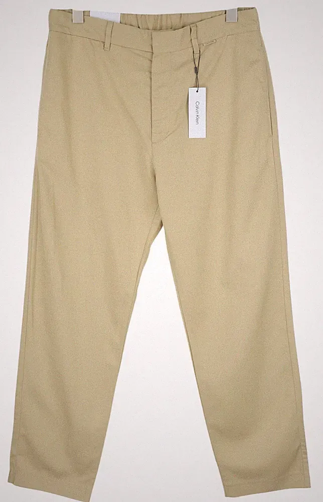 Calvin Klein Piece Dyed Tencel Tapered Herren Hose W34/L32 Braune Leinen Blend
