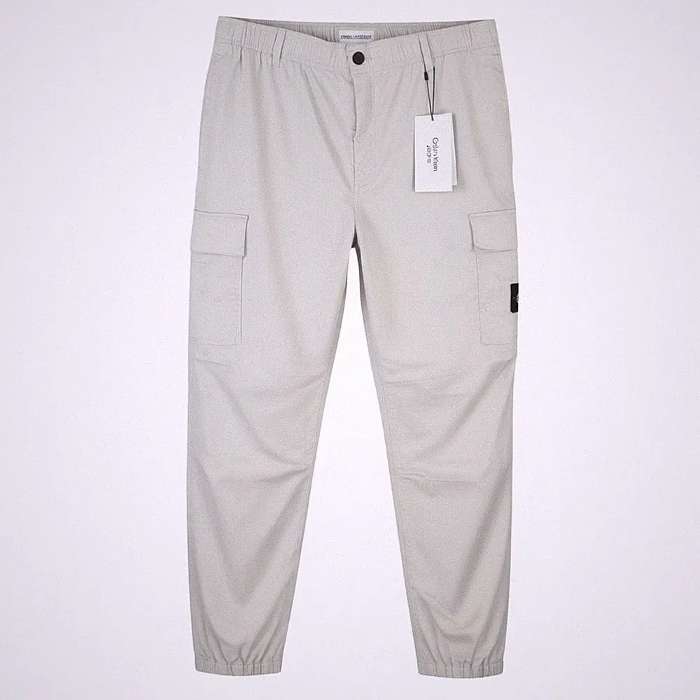 CALVIN KLEIN Straight Cargo Herren Chinohose L Hellgrau Logo