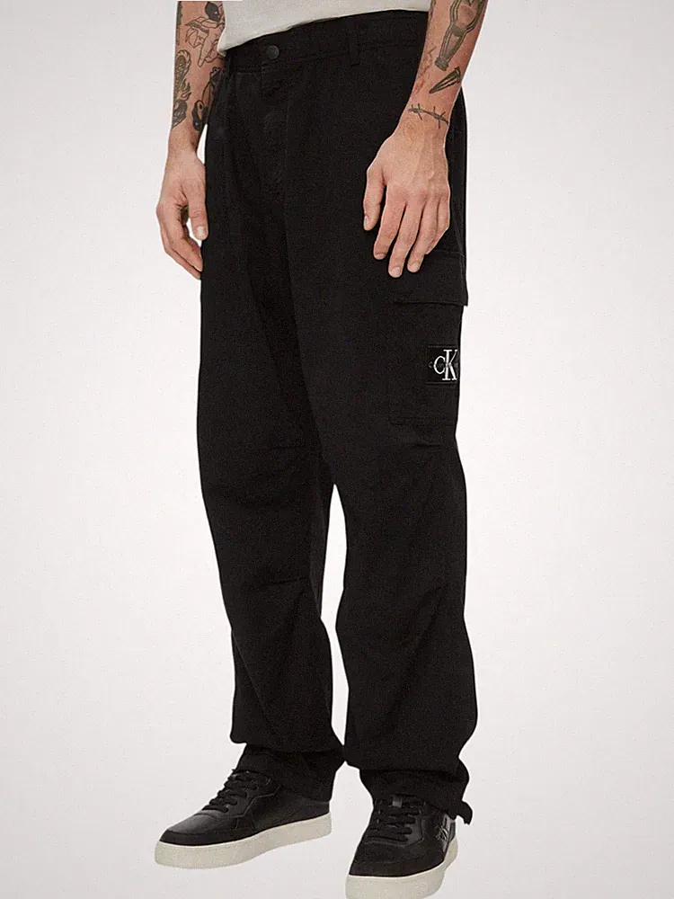 Calvin Klein Straight Cargo Herren Hose 2XL Schwarz Patch Taschen Regular Fit