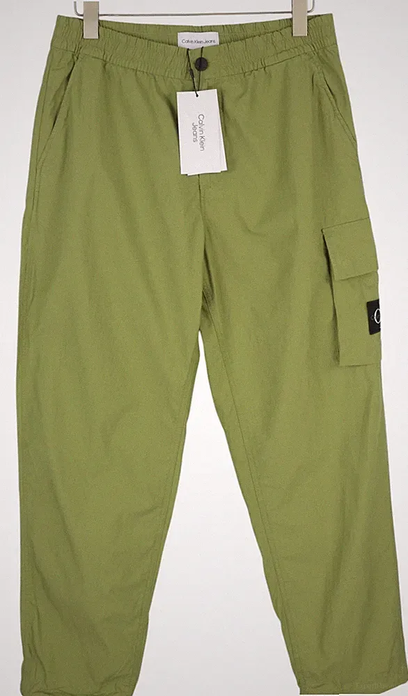 Calvin Klein Utility Cotton Pop Herren Hose L Grün Gummibund Zip Cargo