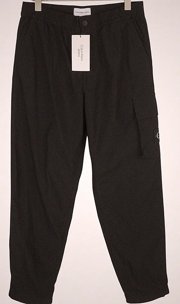 Calvin Klein Utility Cotton Pop Herren Hose M Schwarz Cargo Gummibund Logo