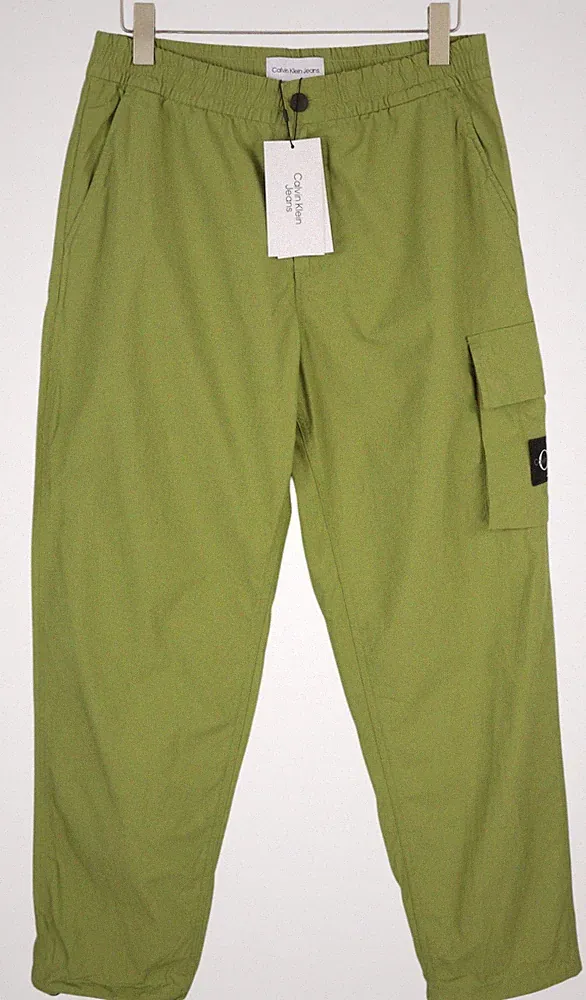 Calvin Klein Utility Cotton Pop Herren Hose XL Grün Gummibund Zip Cargo