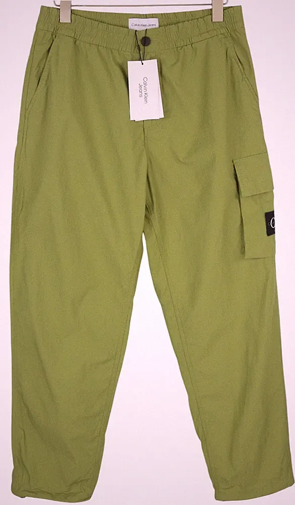 CALVIN KLEIN Utility Cotton Pop Herren Hose XS Grün Elastischer Bund Zip Cargo