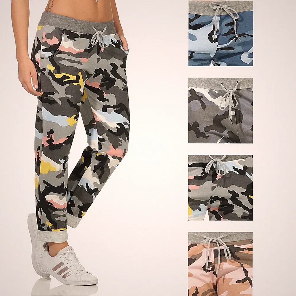 Camouflage Jogging Hose Damen Kordelzug Sweathose bunte Jogger Umschlag GR 36-44