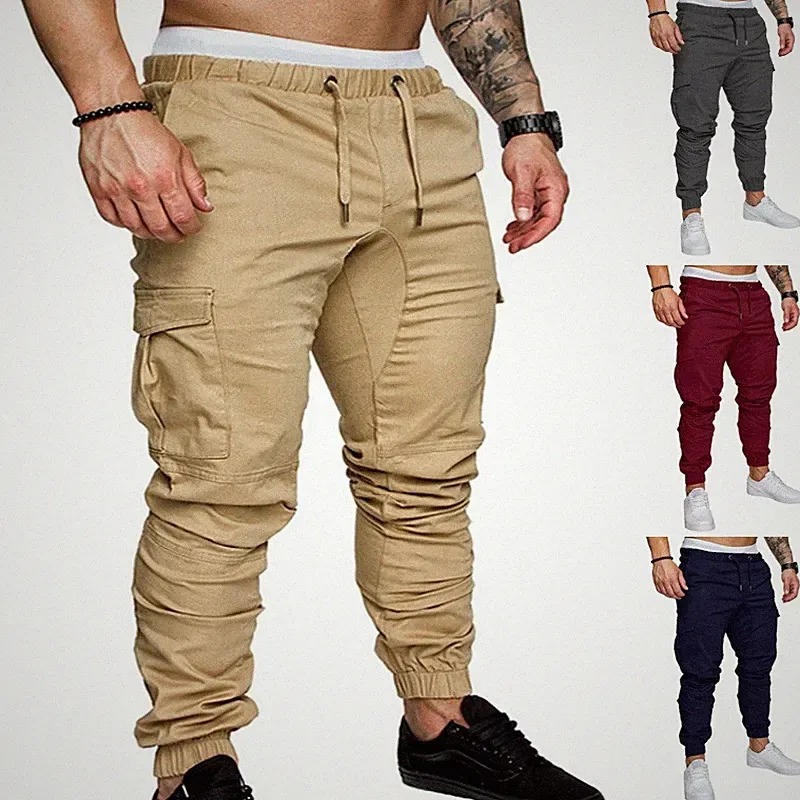 Cargohose Herren Chino Hose mit Taschen Jogginghose Elastisch Bund Freizeithosen