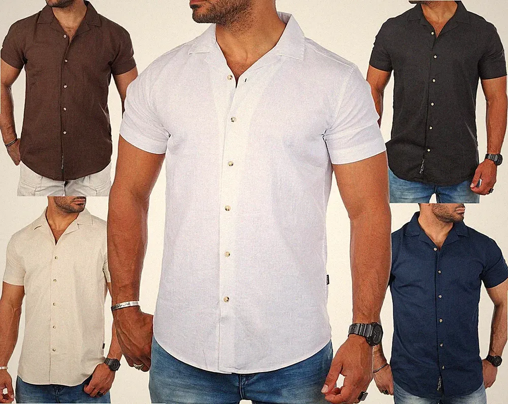 Carisma Herren Leinen Baumwoll Mix Casual Hemd kurzarm regular fit uni 9212