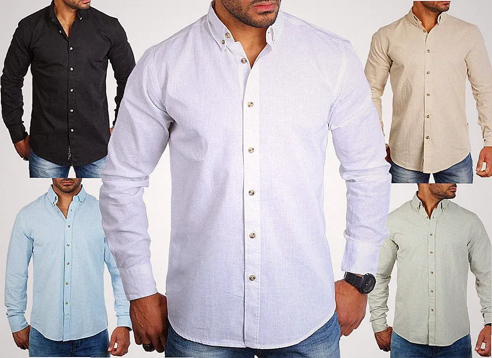 Carisma Herren Leinen Baumwoll Mix Casual Sommer Hemd langarm regular fit 8529