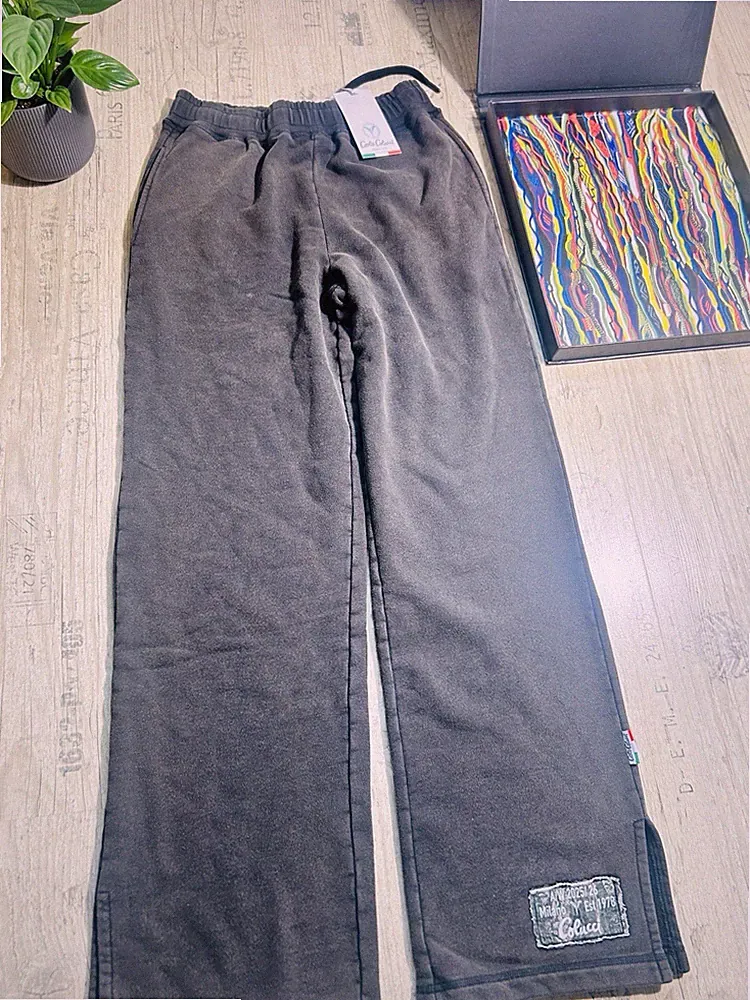 Carlo Colucci Herren Jogginghose M/34 Grau French Terry Kordelzug Logo C4516