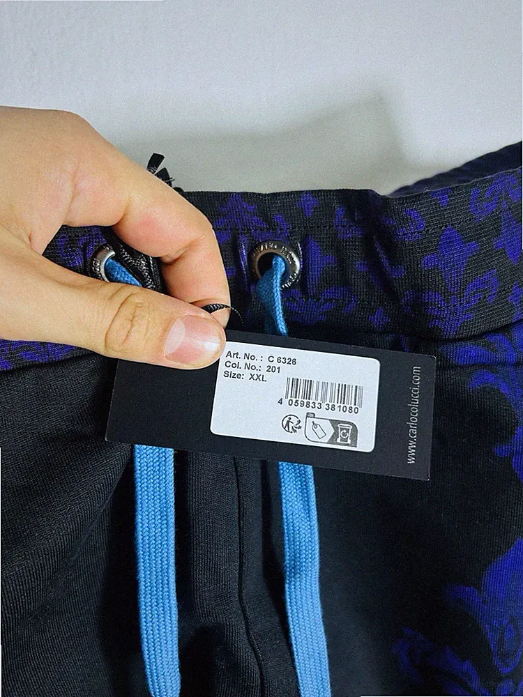 Carlo Colucci Herren Jogginghose XXL schwarz/blau/orange Ornament