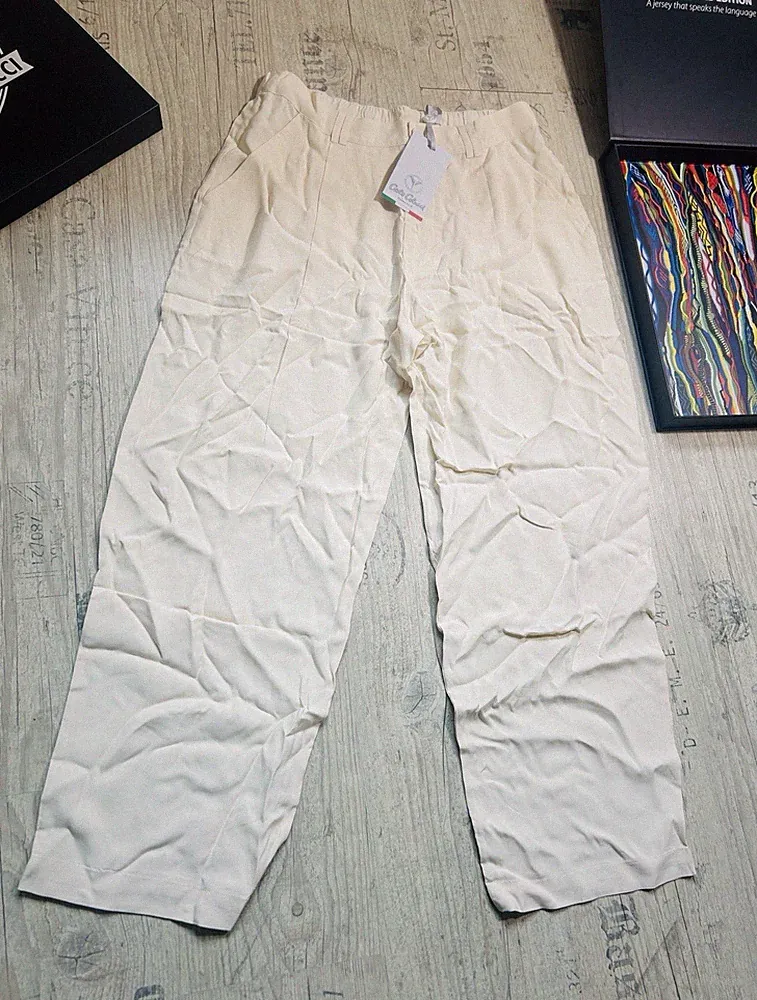 Carlo Colucci Jogginghose S Beige elastischer Bund Taschen Logo C4813