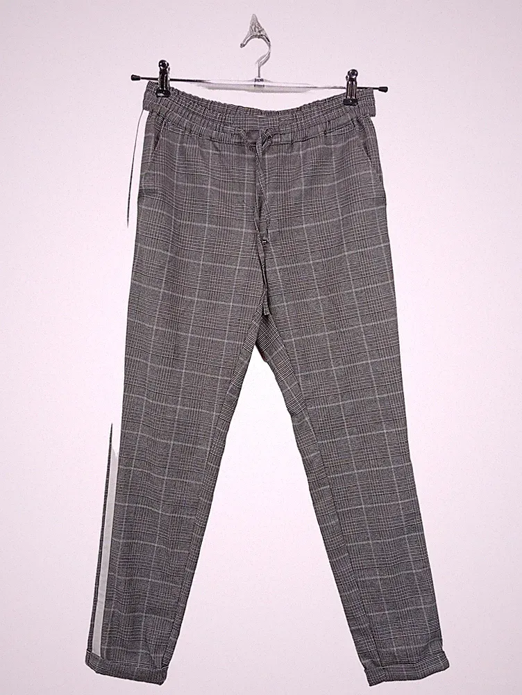 Cartoon Damen Jogginghose Kariert Grau Seitenstreifen Gr. 38/M