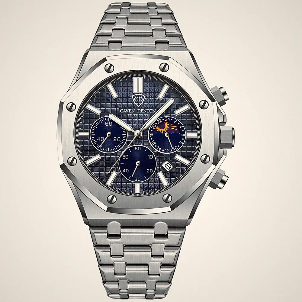 Caven Denton™Armbanduhr Herren Quarzuhr Edelstahl Chronograph Business Luxus Uhr
